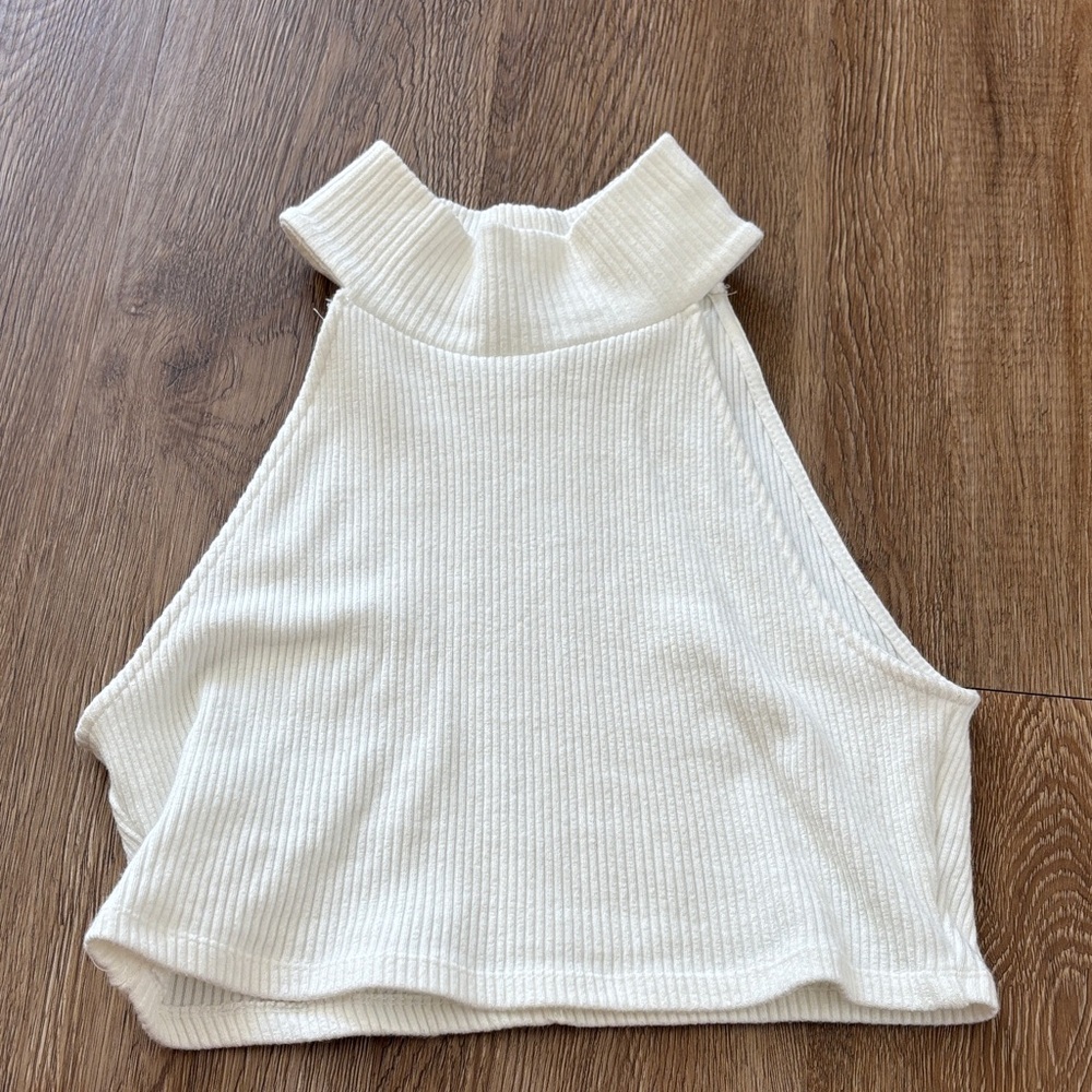 Zara Cream Ribbed Mock Neck Crop Tank